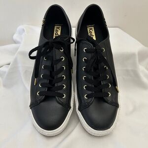 Keds Triple Kick AMP Leather sneakers Black with gold Accents Size 9.5
